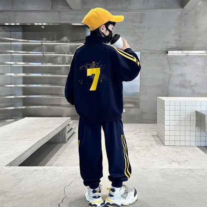 SpringAutumn Boys Cotton Half Zip Pullover Sweatshirt+Sweatpant Work Set School Kid 2PCS Tracksuit Children Jogger Outfit 5-16Yr