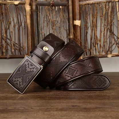 3.8CM Thick Cowhide Copper Smooth Buckle Genuine Leather Casual Jeans Cowboy Belt Men High Quality Luxury Male Strap Cintos