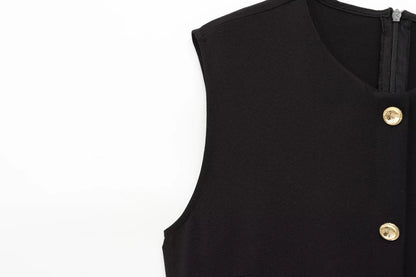 Female Summer Elegant Midi Dress O-Neck Hem Slit With Belt Sleeveless Single Breasted Back Zipper Fashion Long Dress