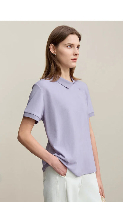Women's Polo Shirt 2026 Summer Asymmetric Placket Short Sleeve Tee Lapel Collar Casual Layering T-Shirt For Women 12622015