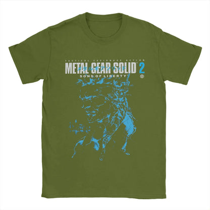 Men T-Shirts Metal Gear Solid 2 Vintage Pure Cotton Tee Shirt Short Sleeve Snake and Raiden Cover T Shirts  Collar Tops Unique