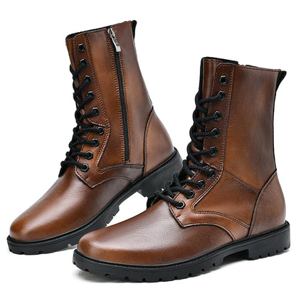 Fashion High Quality Business Boots Mens Winter Genuine Leather Outdoor Motorcycle Boots Male Lace-up Men's High Top Sneakers