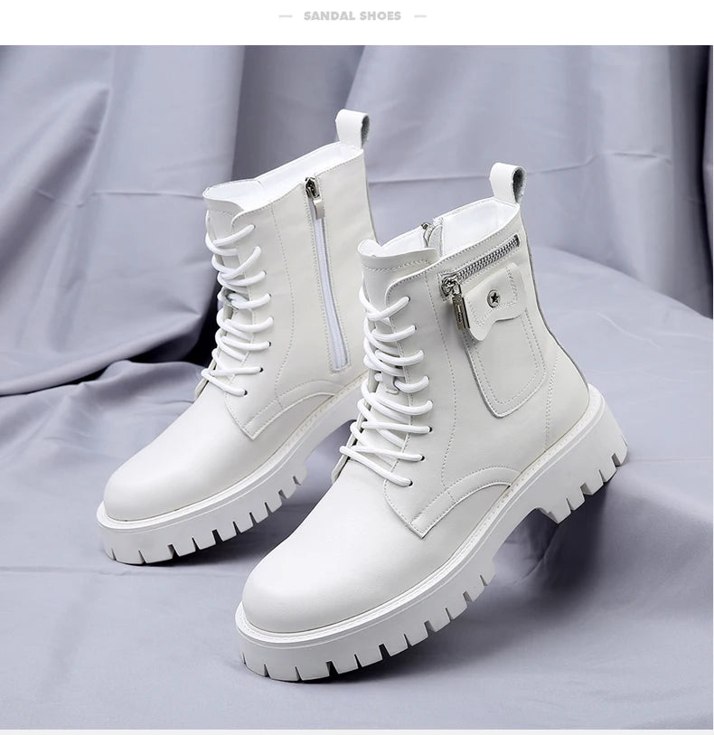 Fashion White Boots For Men New British Style Platform Motorcycle Boots Good Quality Casual Men’s High Top Leather Shoes Punk