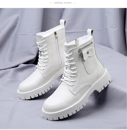 Fashion White Boots For Men New British Style Platform Motorcycle Boots Good Quality Casual Men’s High Top Leather Shoes Punk