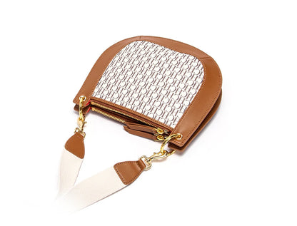 Women's Saddle Bag 2024 New Splicing Design Single Shoulder Bag with Detachable Wide Shoulder Strap