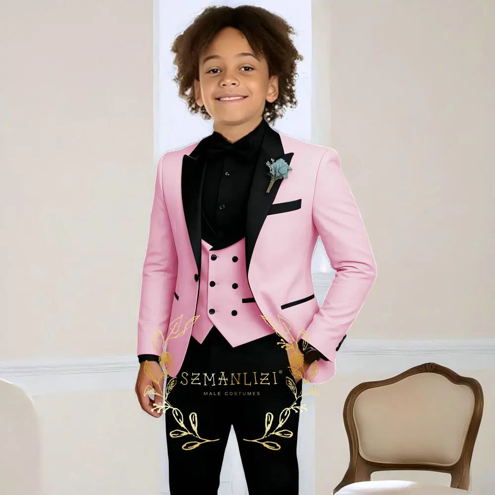 Boys Suit Wedding Tuxedo 3 Pieces Peaked Collar Jacket Pants Vest Child Formal Blazer Set Slim Fit Outfit costume garcon mariage
