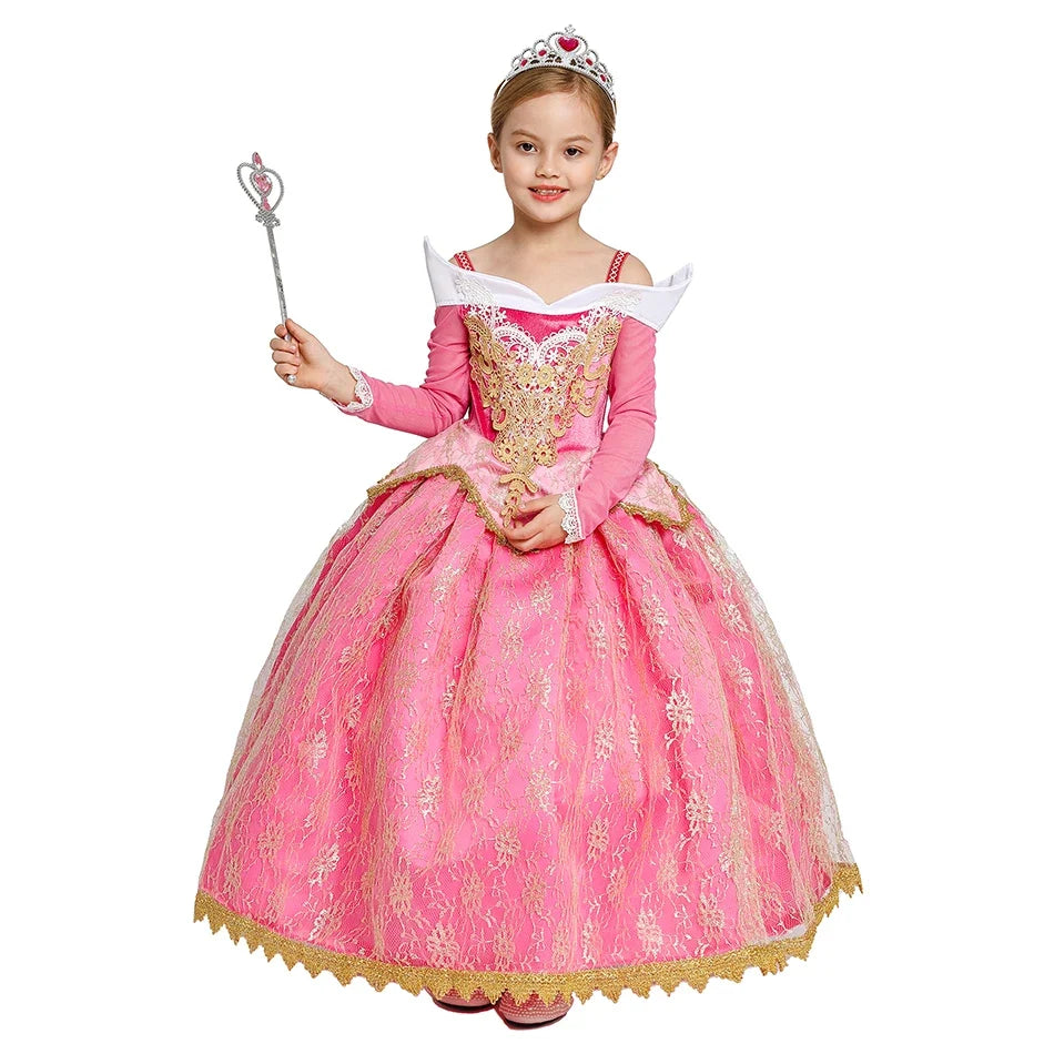 Girls Sleeping Beauty Aurora Cosplay Princess Dress Kids Rapunzel Frozen Elsa Cinderella Costume Party Clothing 2-10Years