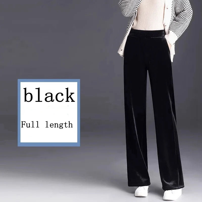 Women's pants with many reviews flared pants ice silk pants wide leg pants, high waisted blue loose straight leg pants 6XL