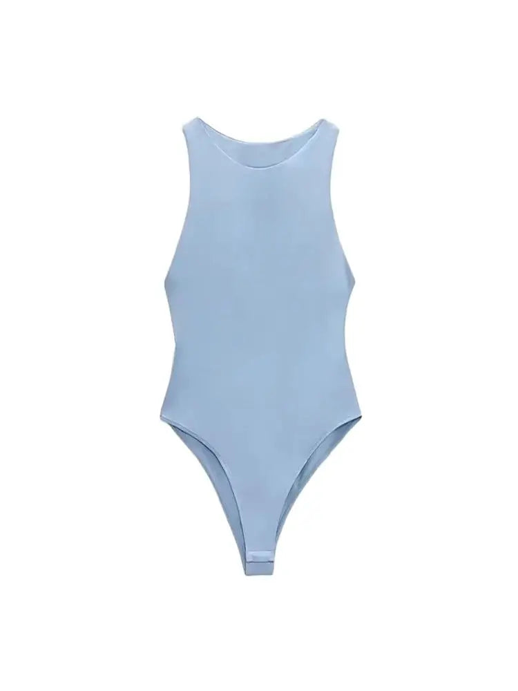 Women Fashion With Halter Neck Skinny Bodysuit Sexy Sleeveless Snap-button Female Playsuits Mujer