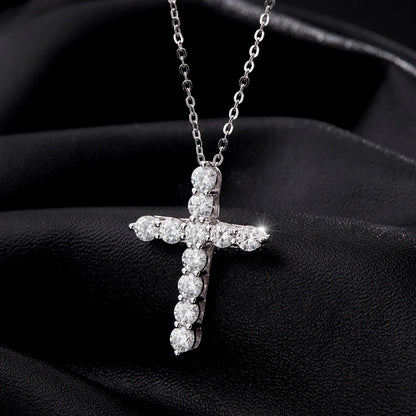 D Color Moissanite Necklace 925 Sterling Silver Exquisite Cross Link Chain Pendant Necklace For Women Fine Jewelry Gift