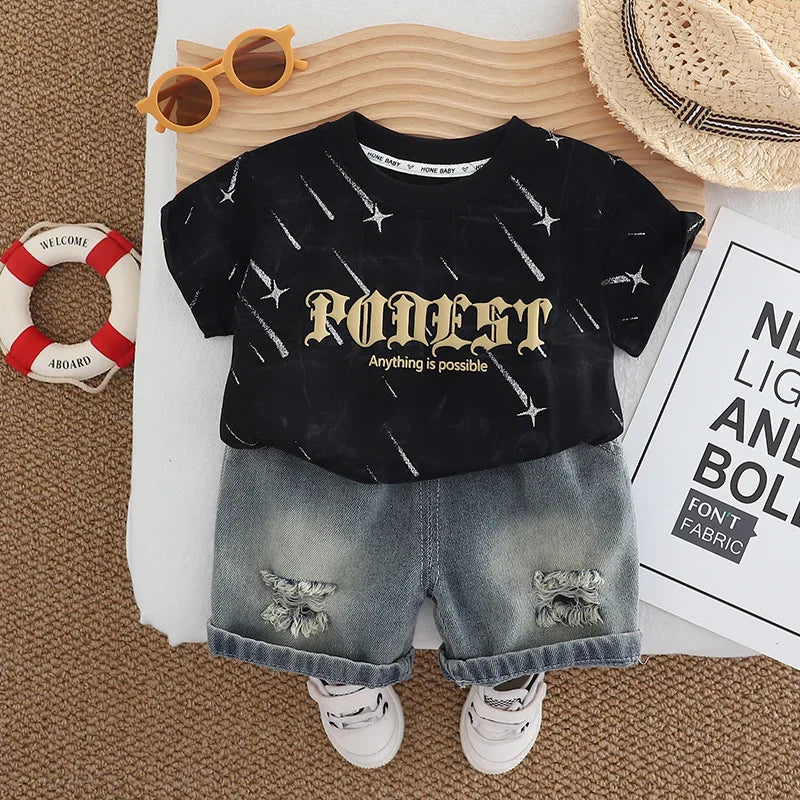 Summer Infant Boys Clothing For Children Casual Letter T-Shirt Shorts 2Pcs/Set Toddler Baby Girl Clothes Costume Kids Tracksuits
