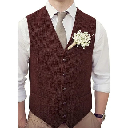Men Vest Silver Herringbone V Neck Single Button Waistcoat For Wedding Banquet Birthday Business Casual Work Men Suit