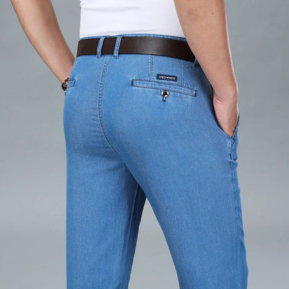 2026 New Spring Men's Light Blue Stretch Straight Jeans Business Casual Denim Pants Modal Fabric Trousers Male Brand