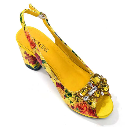 Italian Sandals and Bags Matching Set 2024 Women Heel Party for Gold Colour Wedding Bigger Size Thick Heel Shoes