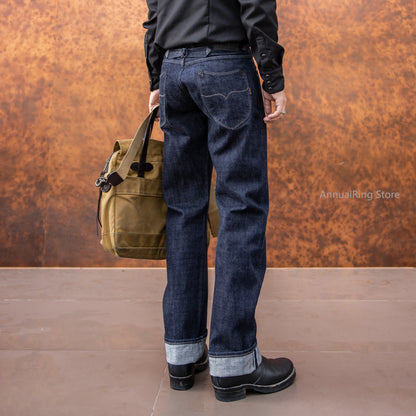 Red Tornado NOIR 18oz Indigo Selvedge Denim Jeans One-wash with Cinch-Back and Arcuate Stitching