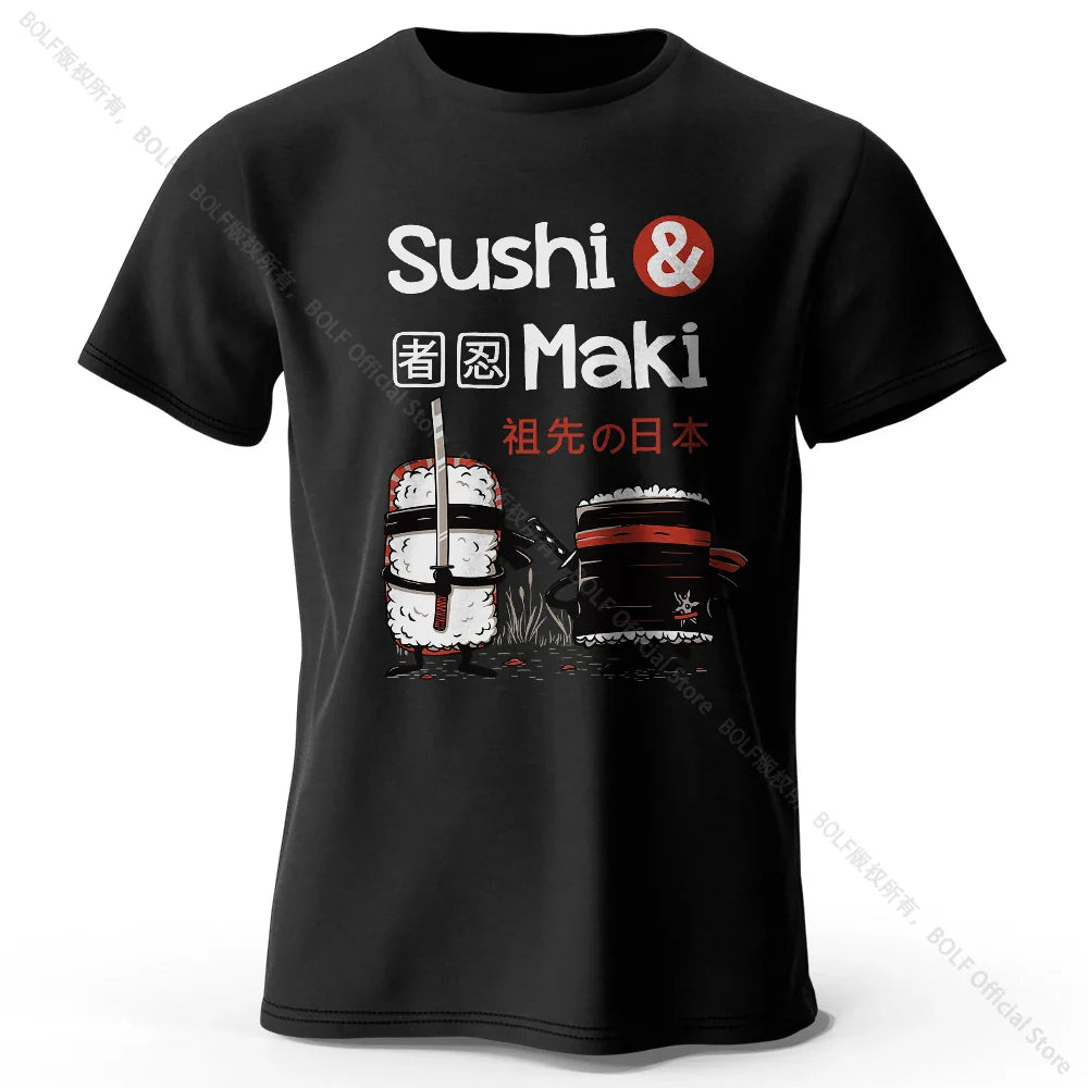 Kawaii Sushi Harajuku Printed 100% Cotton T-Shirt, Soft & Breathable Round Neck Short Sleeve Tee, Unisex Cute Style