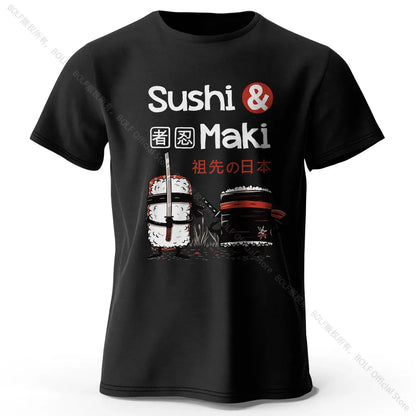 Kawaii Sushi Harajuku Printed 100% Cotton T-Shirt, Soft & Breathable Round Neck Short Sleeve Tee, Unisex Cute Style