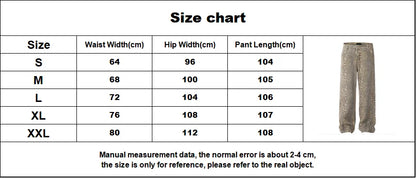 American Style Leopard Wash Jeans Women Y2K Retro Street Hot Girl Loose Casual Pants High Waist Straight Leg Jeans