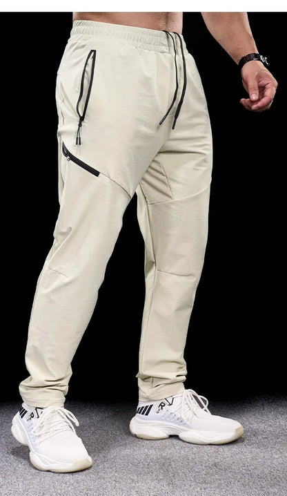 New Autumn Winter Men Quick-drying Sports Casual Trousers Gym Fitness Running Training Clothes Micro-elastic Zipper Pocket Pants
