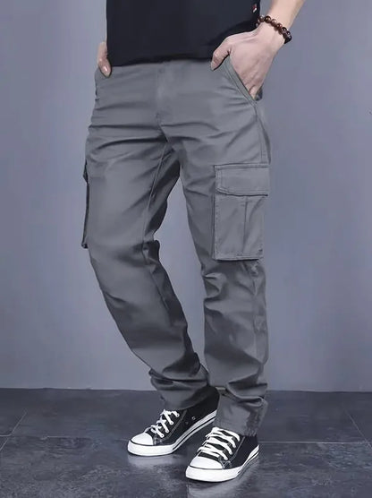 Men's casual multi pocket work pants with loose fit and drawstring waistband suitable for hikingfishingand outdoor exploration