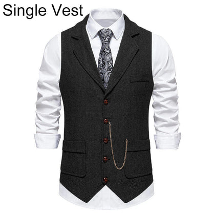 Man Suit Vest British Style Turn Down Collar Male Waistcoat Vintage Single-breasted Business Casual Men Coat Vest