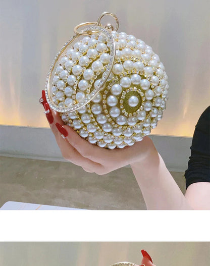 Round Pearl Clutch Purse Handbag Luxury Elegant Evening Bag Ring Handle For Women Bride Bridesmaid Wedding Party Handbag Purses