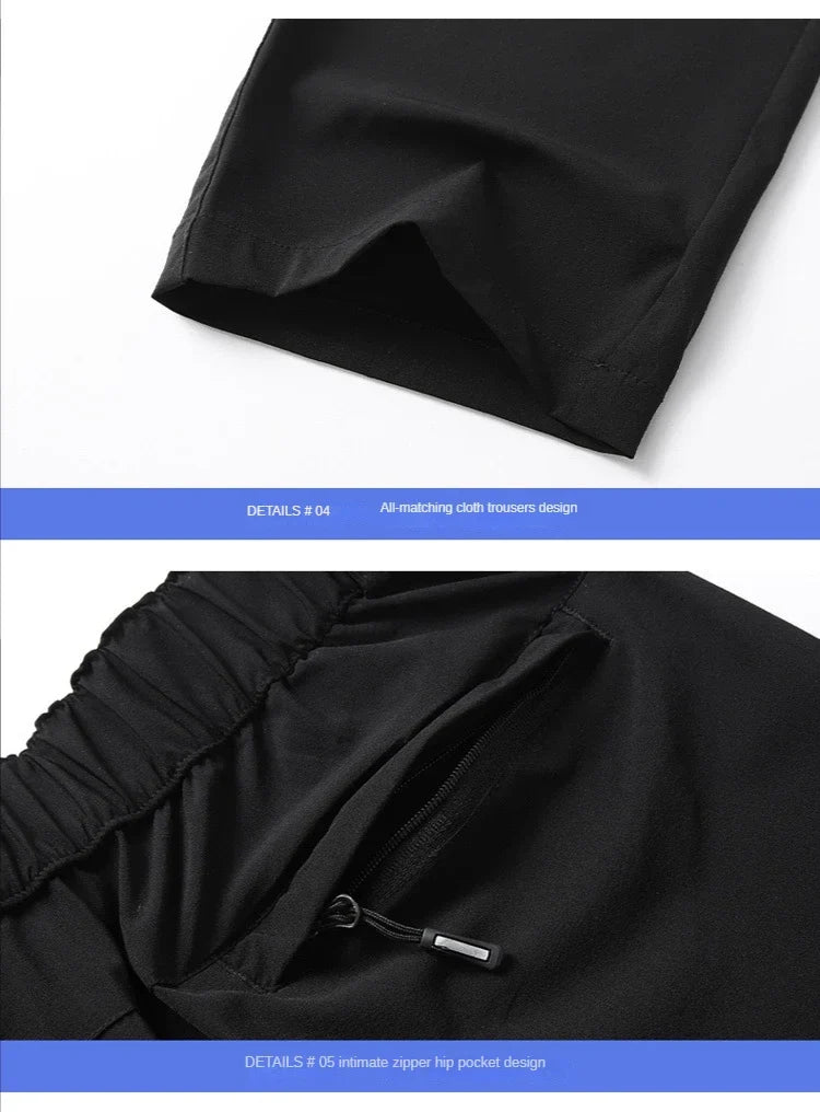 Ice Silk Men's Summer Pants Elastic Waist Straight Leg Trouser Male Quick Dry Big Size Large Plus Stretch 6XL 7XL Work Outdoor