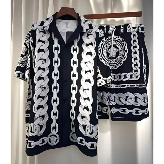 Fashion Men's Hawaiian Shirt Sets 2025 Runway Luxury Famous Brand European Design Party Style Conjuntos De Ropa Para Hombre