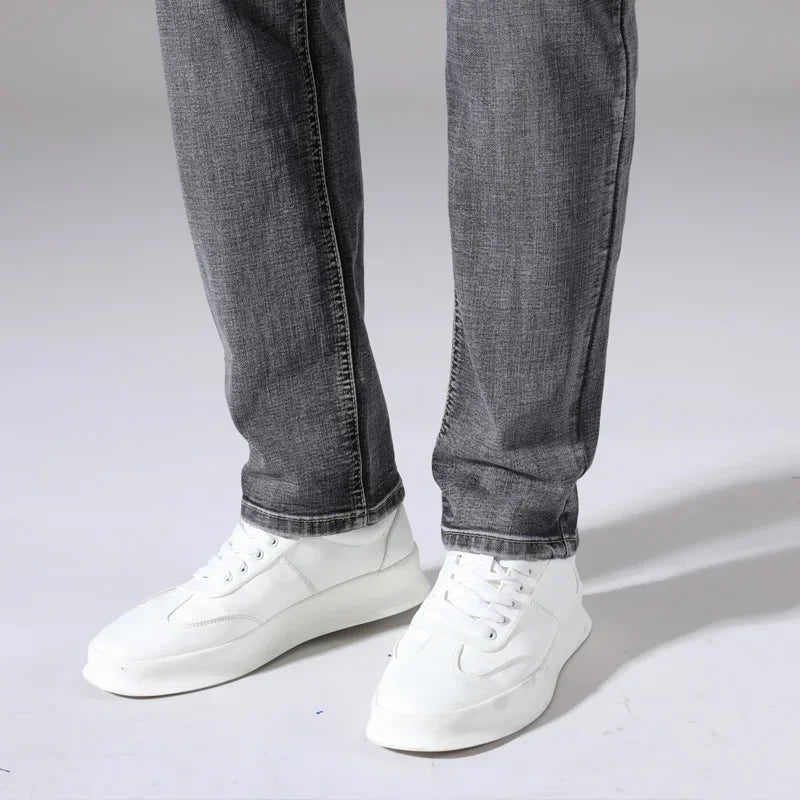 2026 Cotton Stretch Jeans Business Casual Men's Thin Denim Jeans Grey Spring Summer Brand New Fit Straight Lightweight