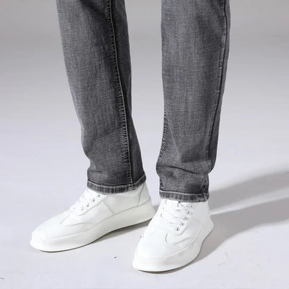 2026 Cotton Stretch Jeans Business Casual Men's Thin Denim Jeans Grey Spring Summer Brand New Fit Straight Lightweight