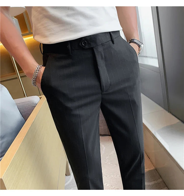 High Quality Fashion Striped Casual Men's Suit Pants 2026 New Business Office Social Wedding Slim Fit Trousers Oversized Size