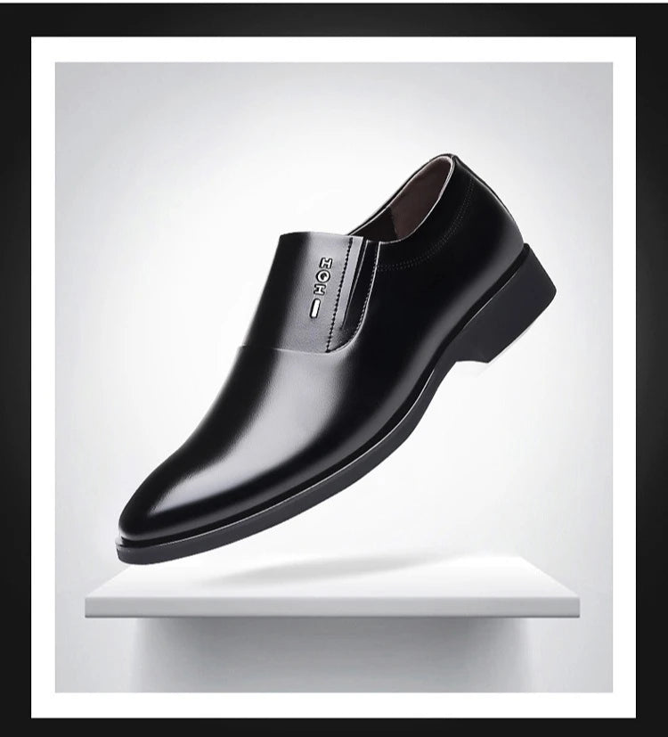 2026 New Men's Leather Slip-On Dress Shoes Formal Business Casual Loafers Male Fashion Non-slip Office Wedding Shoes Man