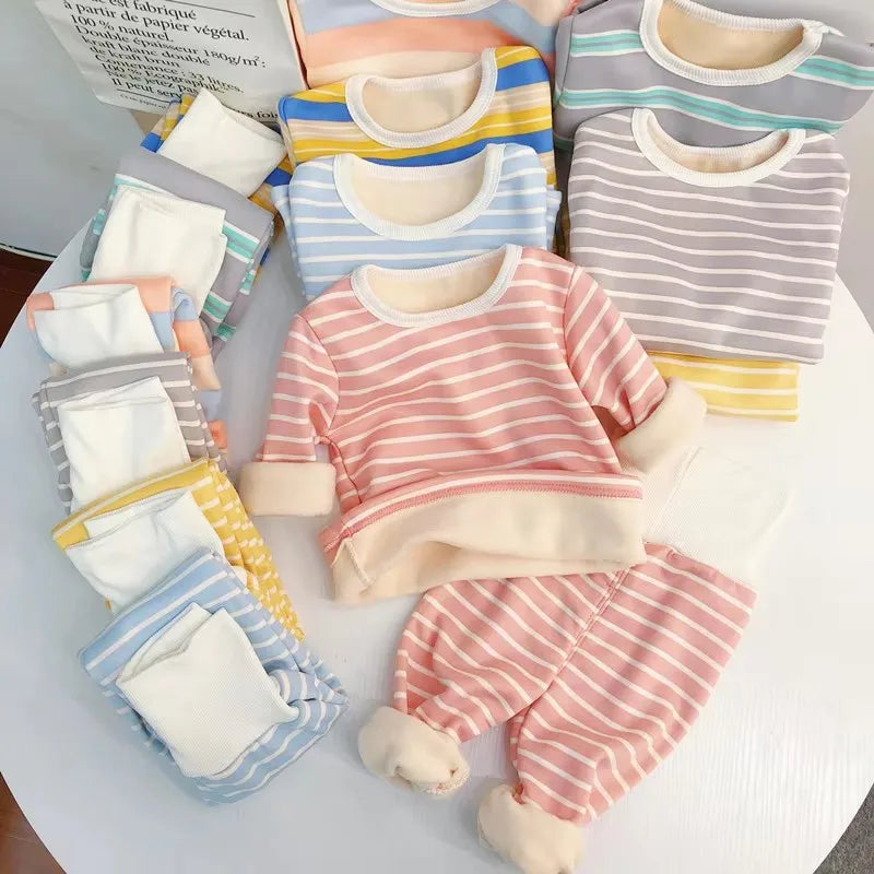 Baby Kids Thermal Underwear Suit Winter Pajamas Thick Plush Children Clothes Set High Waist Autumn Infant Girl Boy Homewear