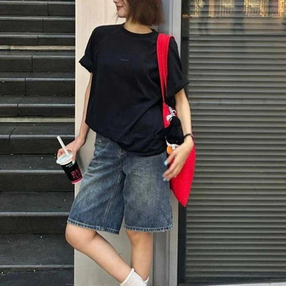 Spring Summer Women Casual Denim Shorts Fashion Female Wide Leg Short Jeans Knee Lenght Denim Pant Women High Waist Shorts Girls
