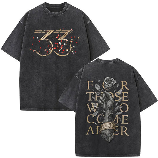 Vintage Washed Game Clair Obscur Expedition 33 for Those Who Come After T Shirts Men Fashion Oversized Short Sleeve T-shirts