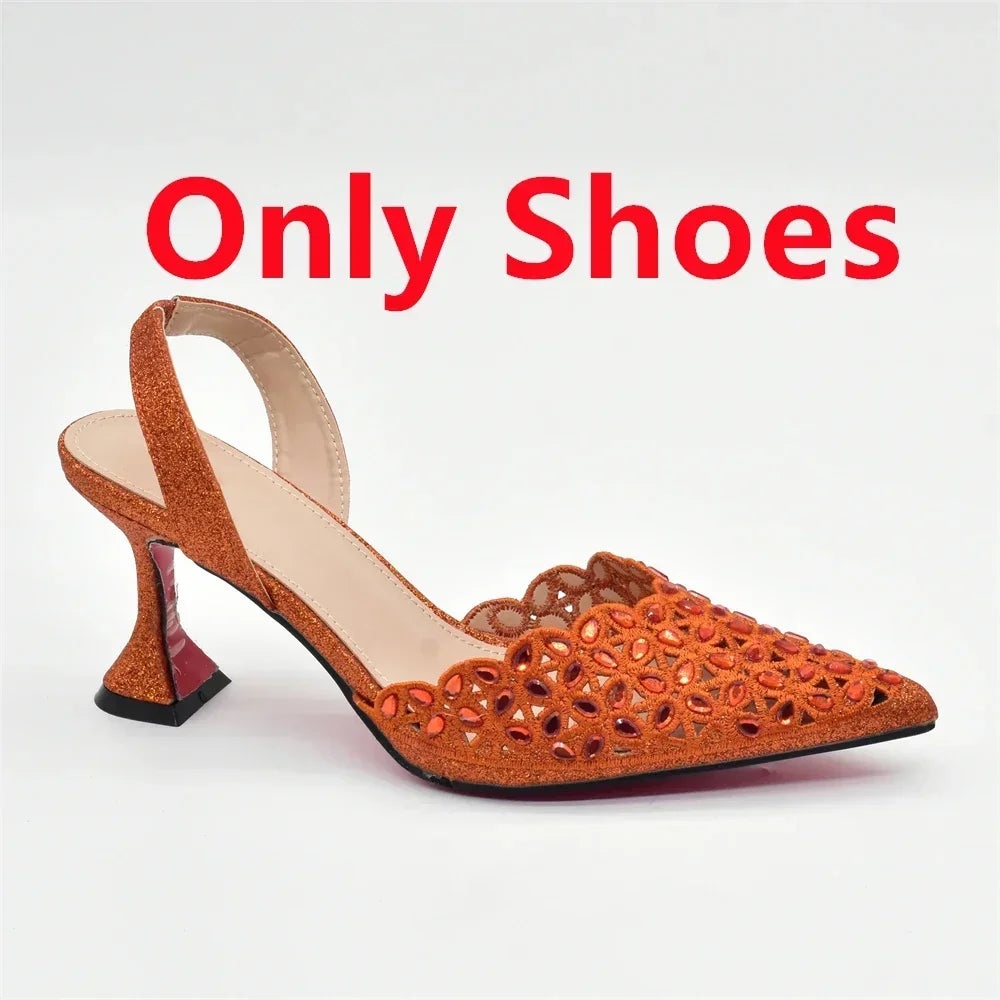 Latest Orange Designer Shoe and Bag Sets From Italy Shoe Woman Summer 2025 Wedding Fashion Party Shoes and Bag Match for Women