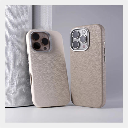 Luxury Business Lychee Texture Leather Shockproof Case For iPhone 17 Pro Max 16 15 14 13 For MagSafe Magnetic Alloy Lens Cover