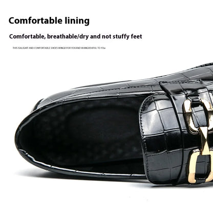 46 plus-size Metal Pressed Floral Loafers 2024 new merchant leather shoes men's casual pressed plaid leather pointy