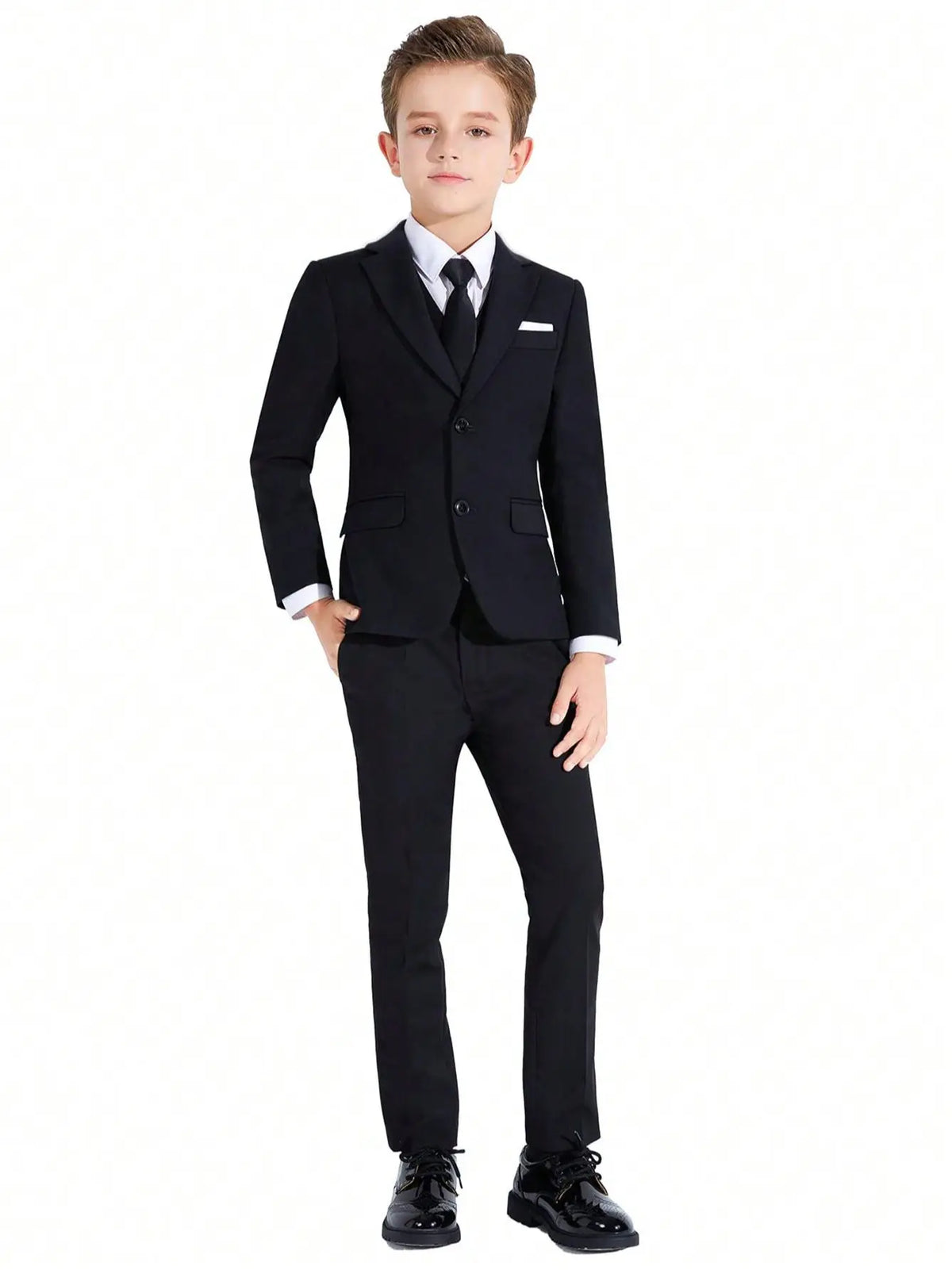 Back To School Season Tween Boy Two-piece Suit, Black Suit Pants Included