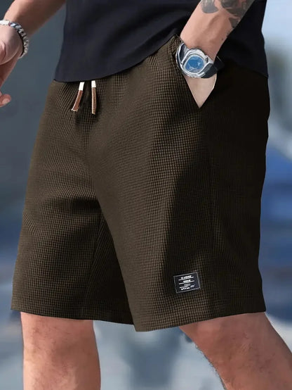 Men's Waffle Texture Shorts Summer Casual Sports Plus Size Loose Fit Knee-Length Shorts Male Oversized Streetwear Beach Pants
