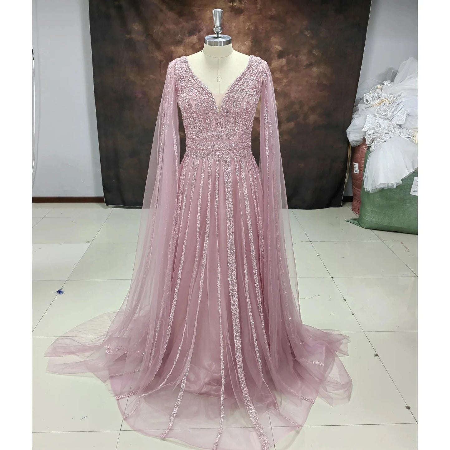 A Line Shinning V Neck Evening Dresses For Wedding Party Long Luxury 2022 Sequined Formal Prom Dress Dubai Party Gown Customized