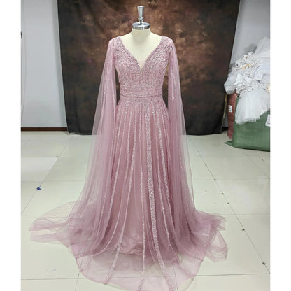 A Line Shinning V Neck Evening Dresses For Wedding Party Long Luxury 2022 Sequined Formal Prom Dress Dubai Party Gown Customized