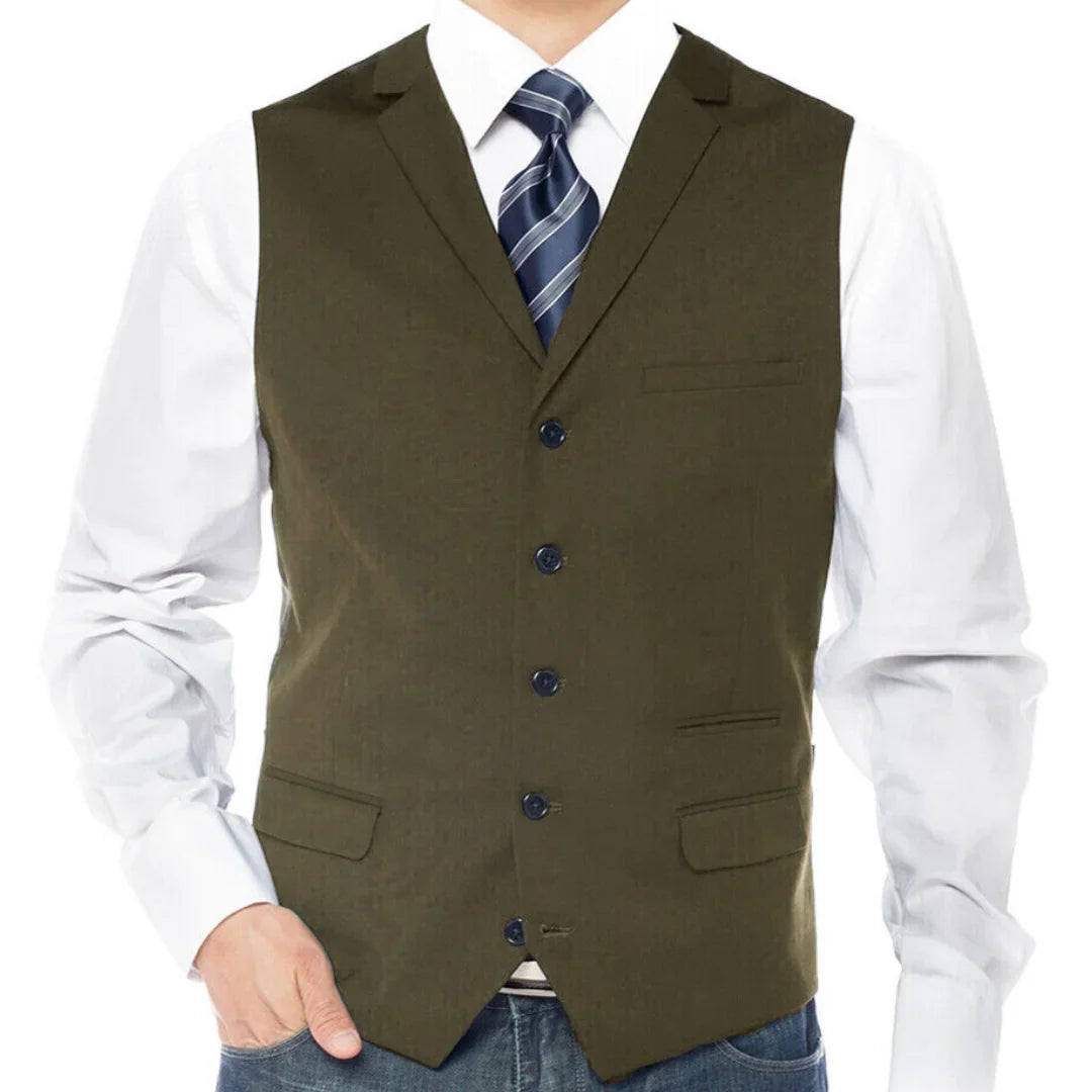 Men Vest Dark Gray Single Button With Lapel Solod Casual Business Waistcoat For Wedding Party Banquet Prom Work Men Suit Vest