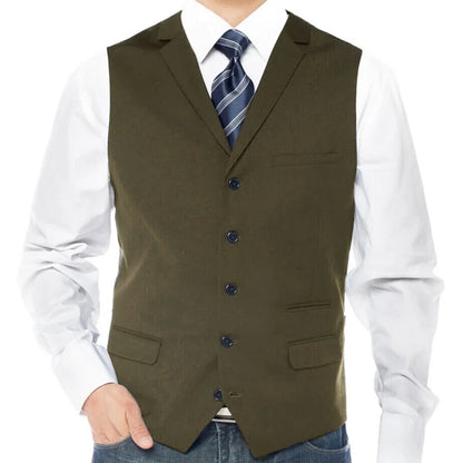 Men Vest Dark Gray Single Button With Lapel Solod Casual Business Waistcoat For Wedding Party Banquet Prom Work Men Suit Vest