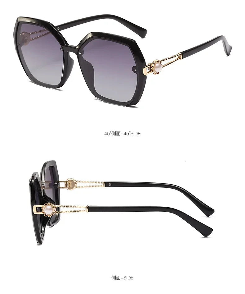 Fashion Large Frame Ladies Hollow Out Clover Inlay Women Polarized Sunglasses Drive Outdoors Sun Protection UV400 Sun Glasses