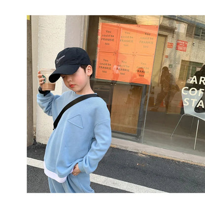 Spring Autumn Baby Boys Plain Patchwork Sweatshirt+Sweatpant School Kids 2PCS Tracksuit Child Jogger Outfit Workout Set 1-12Yr