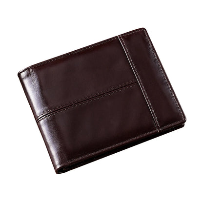 Custom Engravable Logo RFID Blocking Anti-theft Oil Wax First-layer Cowhide Short Men's Wallet Card Holder European American