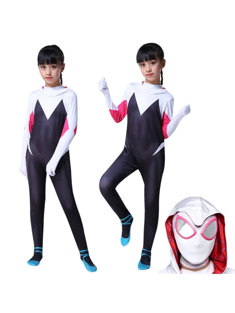Spider Gwen Costume Across the Spider-Verse Gwen Stacy Hooded Cosplay Zentai Bodysuit Spider Man Carnival Party Anime Outfit