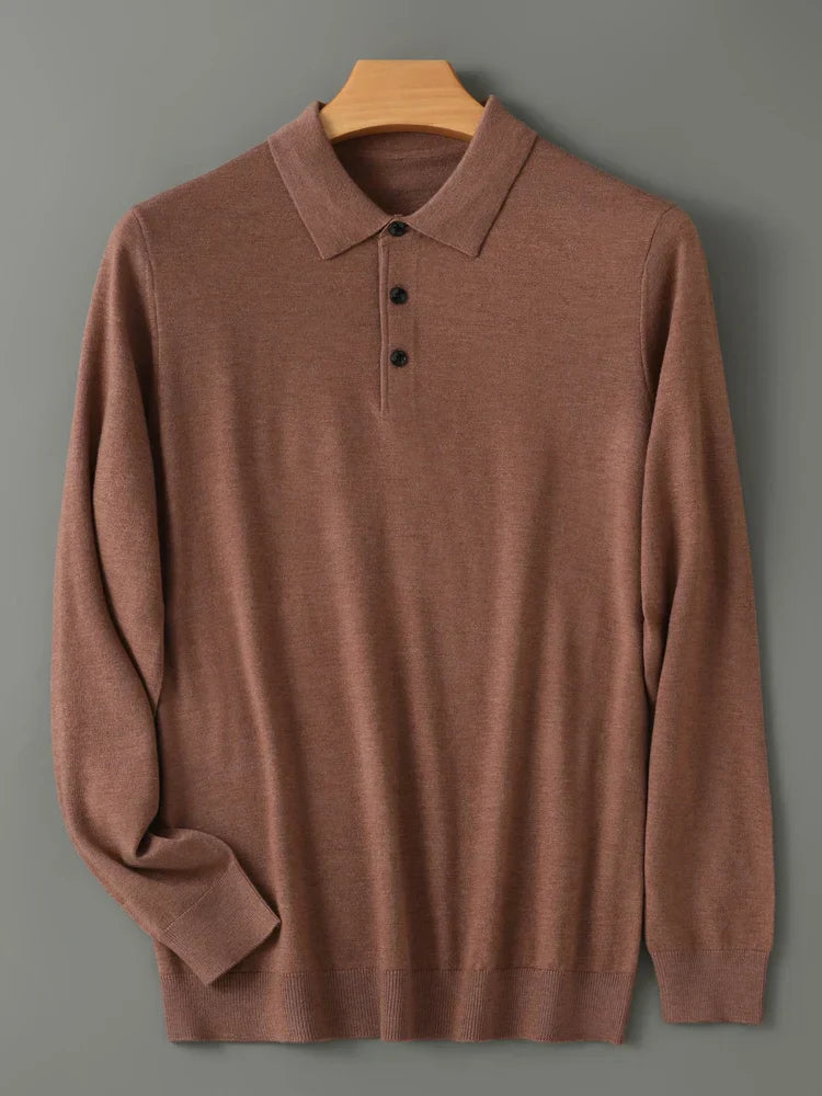 Spring Autumn Men Shirt  Merino Worsted Wool Knitted Pullover Long Sleeve Polo-Collar Clothing Tops Smart Casual Thin Outerwears