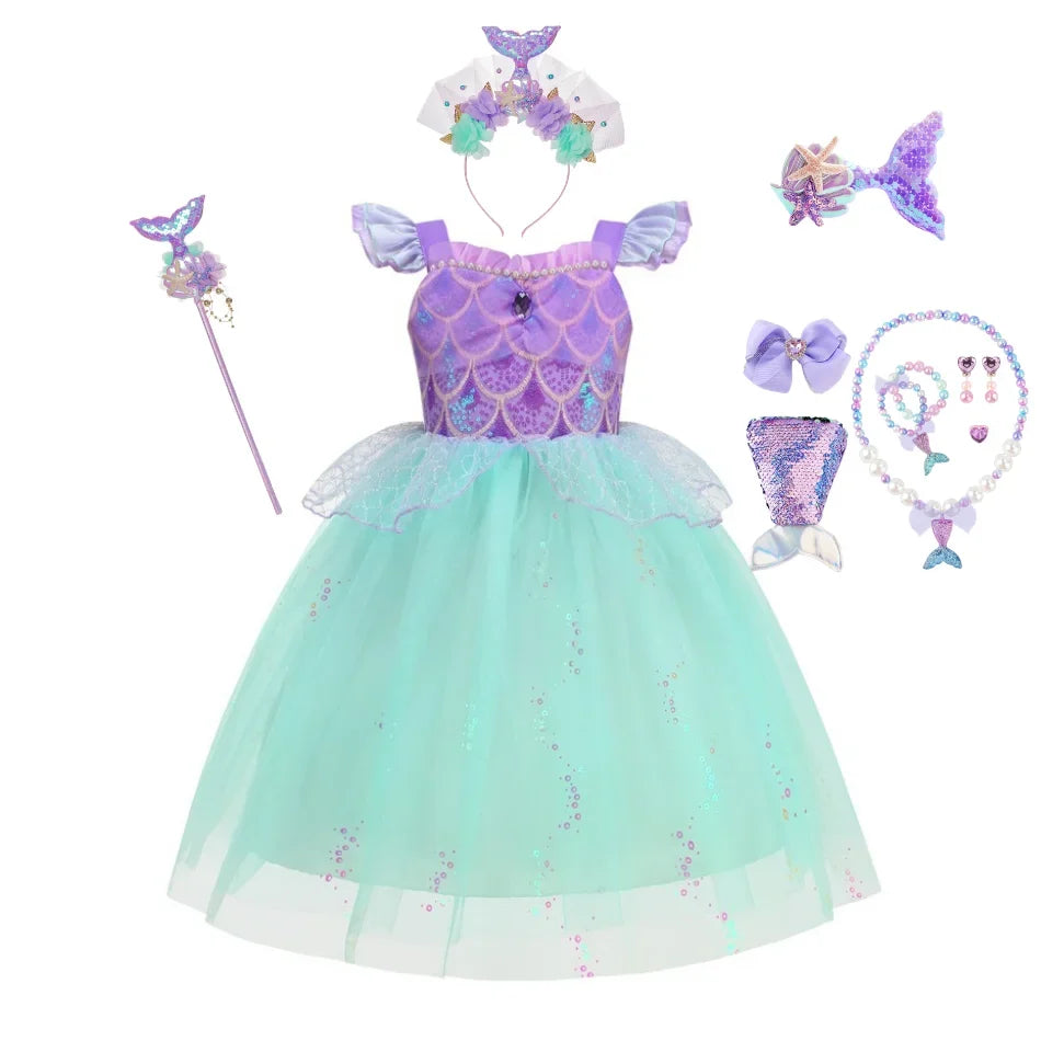 2026 Summer Dresses Baby Girl Carnival Mermaid Princess Dress Kids' Sets and Outfits Kids Clothes Girls Birthday Party Costume